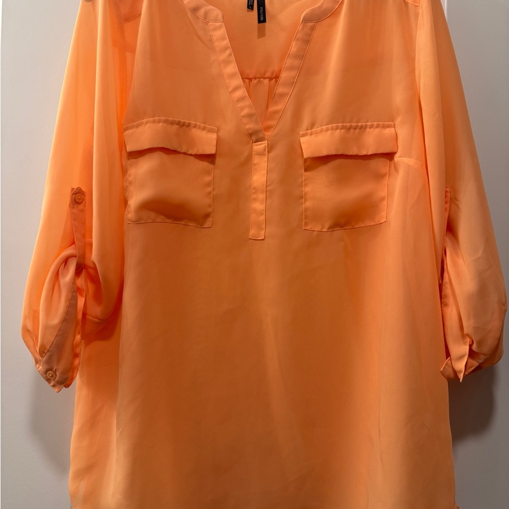 Maurices Peach Button-Tab Blouse